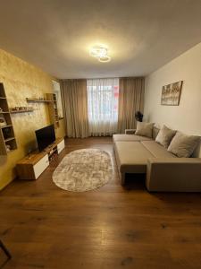 a living room with a couch and a television at Signature Studio Arad in Arad