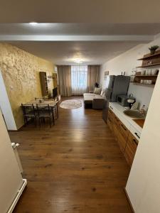 a room with a kitchen and a living room at Signature Studio Arad in Arad +6 photos