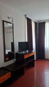 a hotel room with a dresser and a mirror at Hotel Sliv Elite Events in Blatec