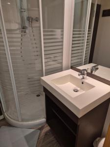 a bathroom with a sink and a shower at Escapade Calme &Nature in Sulniac