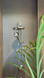 a shower with a faucet next to a plant at ZanziBlue Beach Hotel in Mfumbwi