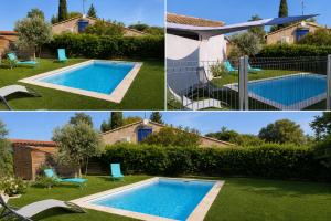 a collage of four pictures of a swimming pool at Villa J et V in Bédarrides