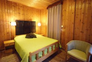 a bedroom with a bed and a chair in it at Christys Palace Hotel in Pedoulas