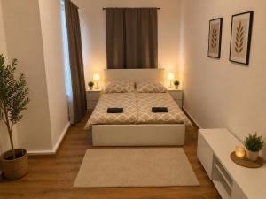 a bedroom with a large bed in a room at Central Rooms Hauptbahnhof Koblenz in Koblenz