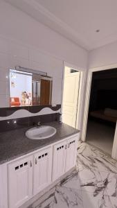 a bathroom with a sink and a large mirror at Villa Korba 1st Floor in Korba +19 photos