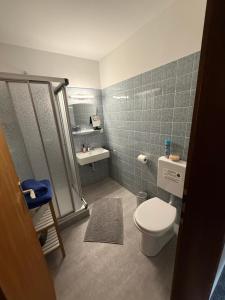 a bathroom with a toilet and a shower and a sink at Pension Mitterwallner in Schladming +55 photos