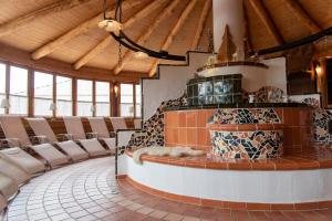 a room with chairs and a fireplace in a building at Hotel Narcisa in Veržej