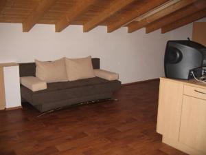 a living room with a couch and a tv at Apart Steffi in See