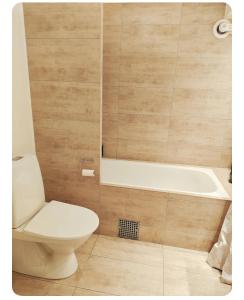 a bathroom with a toilet and a bath tub at Villan Lyan in Lund