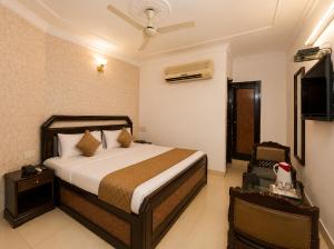 a hotel room with a bed and a television at Hotel Arina in Chandīgarh