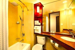 a bathroom with a toilet and a sink and a mirror at Hotel Manurita Palace in Dhanbād