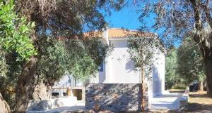a white house with a tree in front of it at Faos residence I in Pefkias