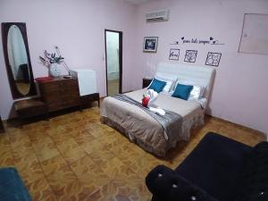 a bedroom with a large bed and a mirror at Quartos da Cida in Foz do Iguaçu