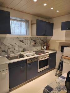 a kitchen with a sink and a stove at Ferienwohnung im Rotkäpchenland in Schwalmstadt