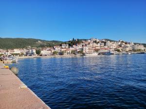 a view of a body of water with houses and buildings at Stellina Hotel in Skiathos +59 photos