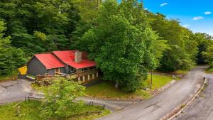 an aerial view of a house with a red roof at Hillside Hideaway in Sevierville