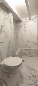 a bathroom with a white toilet and marble walls at PARIS AUTHENTIC HOUSE open space studio Métro 14 Hôpital Bicêtre, RER B Gentilly in Gentilly +22 photos