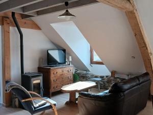 a living room with a couch and a tv at Le Som' des Pyrénées in Luz-Saint-Sauveur +16 photos