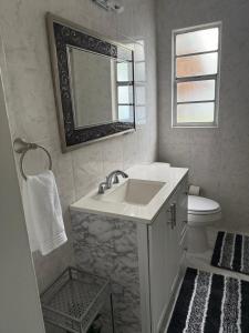 a bathroom with a sink and a toilet and a mirror at Rest apartment in Jacksonville +18 photos