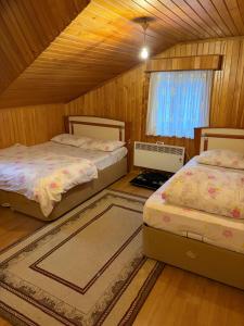 a bedroom with two beds and a window at BAHAR APART in Ayder Yaylasi
