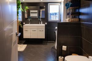 a bathroom with a sink and a toilet at Slapen bij Ticho in Yerseke +51 photos