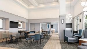 a rendering of a waiting room with tables and chairs at Hyatt Select Louisville North in Jeffersonville