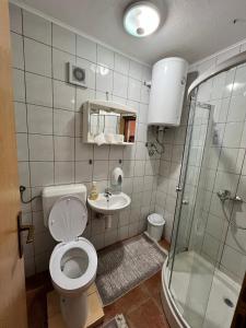 a bathroom with a toilet and a sink and a shower at Vlašić Moon Apartments in Vlasic +23 photos