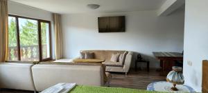 a living room with a couch and a television at EldoSport Hotel in Dospat