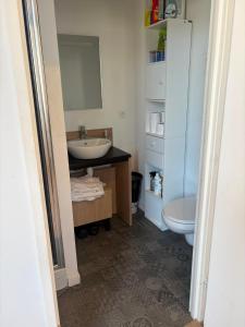 a bathroom with a sink and a toilet at Mendess suites in Palaiseau