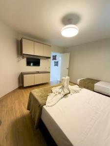 a large room with a bed and a television at Ypê Flats e Containers in Bonito