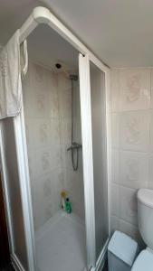 a bathroom with a shower and a toilet at A Casa do Peregrino in A Guarda +3 photos
