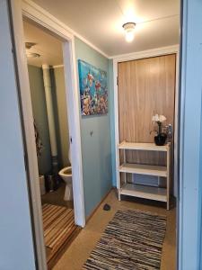 a bathroom with a toilet and a sink at Solheim Guesthouse Andøy in Dverberg +101 photos
