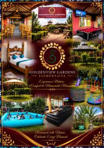 a flyer for a hotel with a pool and a resort at Goldenview Gardens Elementaita in Gilgil