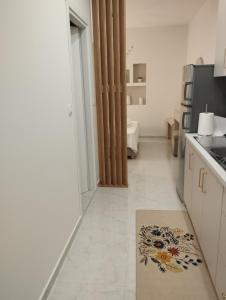 a kitchen with a rug on the floor at Garden apartment G in Xanthi +16 photos