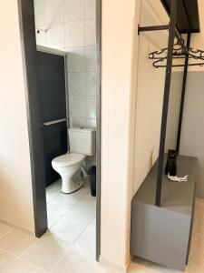 a bathroom with a toilet in a room at Hospedaria Terra da Opala in Pedro II