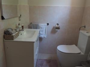 ein Badezimmer mit weißer Toilette und Waschbecken in der Unterkunft B&B Federico in San Demetrio Corone + 13 Fotos