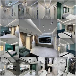 a collage of photos of a hotel room at Madigul in Andijan +6 photos