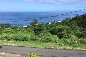 a view of the ocean from the side of a road at Villa Hibiscus in Bouillante