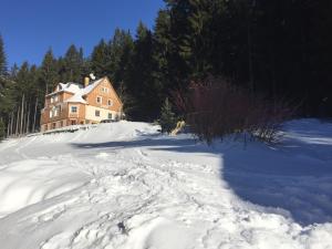 a house on top of a snow covered hill at Vila Eden in Pec pod Sněžkou
