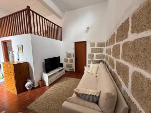 a living room with a couch and a tv at The Hidalga's cozy house in Arafo