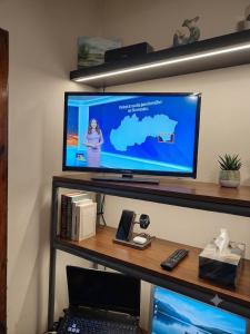 a flat screen tv sitting on a shelf at Chata u Emi a Ivana in Tajov
