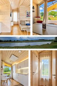 two pictures of a room with a house at 401 Ruhiges Tiny House mit Wiese in Bleckede