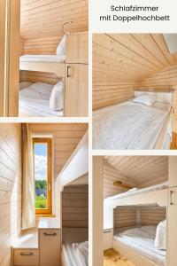 a collage of four pictures of a tiny house at 401 Ruhiges Tiny House mit Wiese in Bleckede