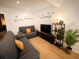 a living room with a couch and a tv at La casa de curro in Arcos de la Frontera