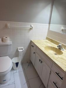 a bathroom with a sink and a toilet at The Massillon Retreat! in Massillon