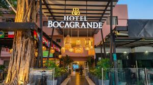 a hotel decorations sign hanging from the ceiling of a building at Hotel Bocagrande Cartagena in Cartagena de Indias