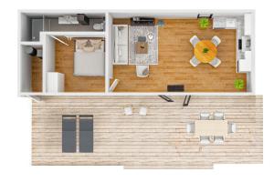a rendering of a floor plan of a room at Forest Cube 2 persons #628 2 persoons in Maasbree