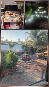 a collage of three pictures of a garden with a fire pit at Peaceful Haven in Rosarito