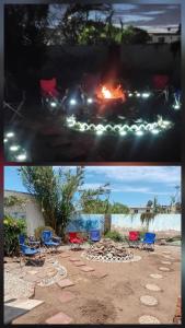 two pictures of a beach with chairs and a car at Peaceful Haven in Rosarito