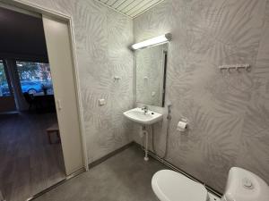 a bathroom with a sink and a toilet at Mysig Lägenhet in Kokkola +12 photos